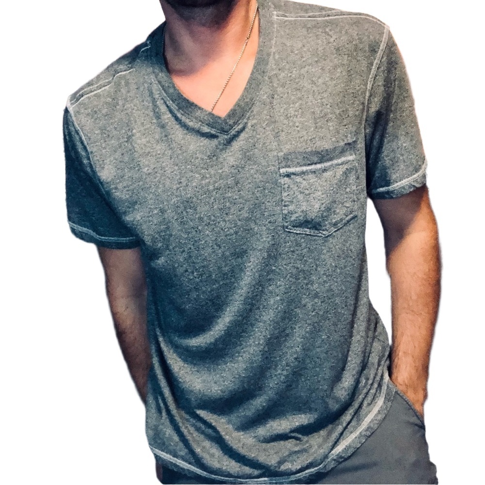ALEXANDER JULIAN Mens Heather Gray V-Neck Pocket T-Shirt Size Large